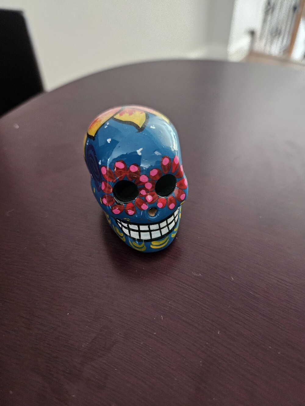 Hand-Painted Blue Ceramic Sugar Skull Home Accent